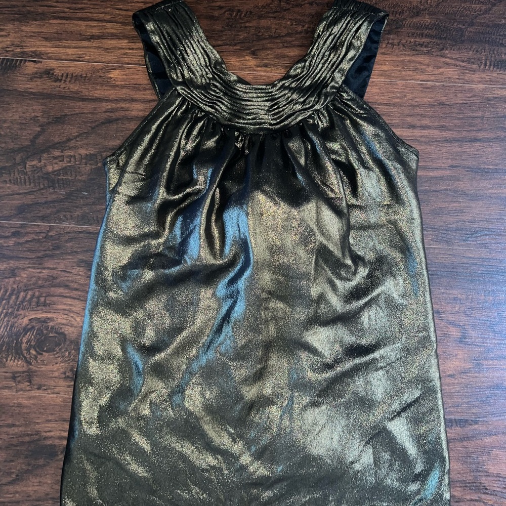 Vera Wang Lavender Label Black Gold Metallic Silk Bow Back Top Blouse 4